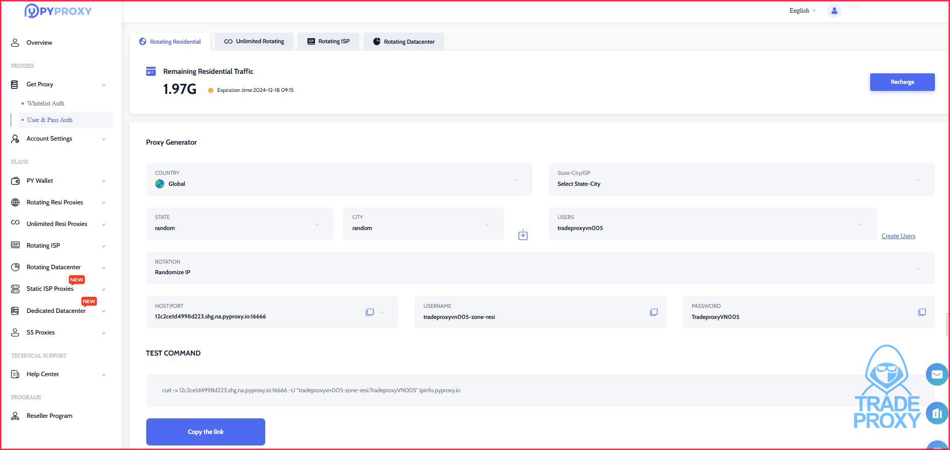 dashboard website pyproxy