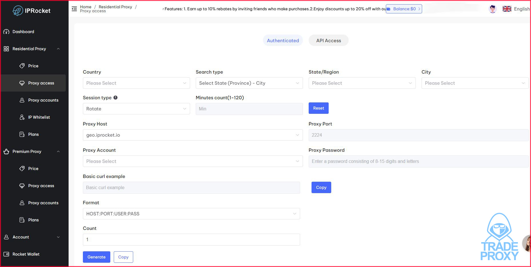 dashboard website iprocket
