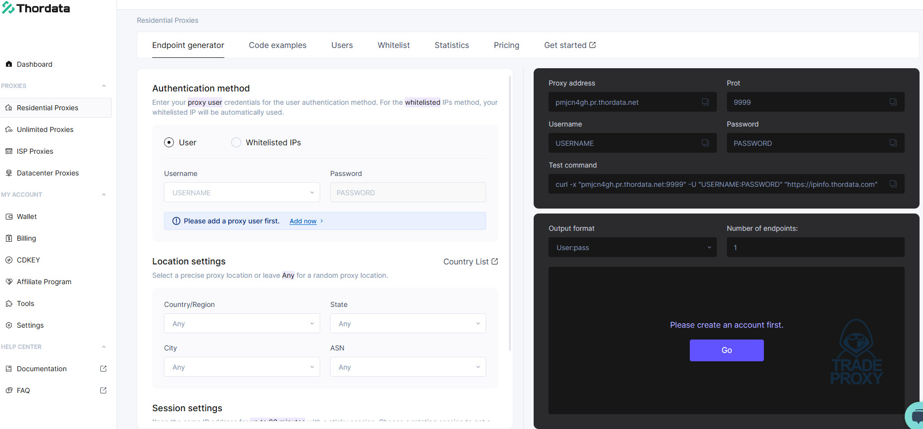dashboard website thordata