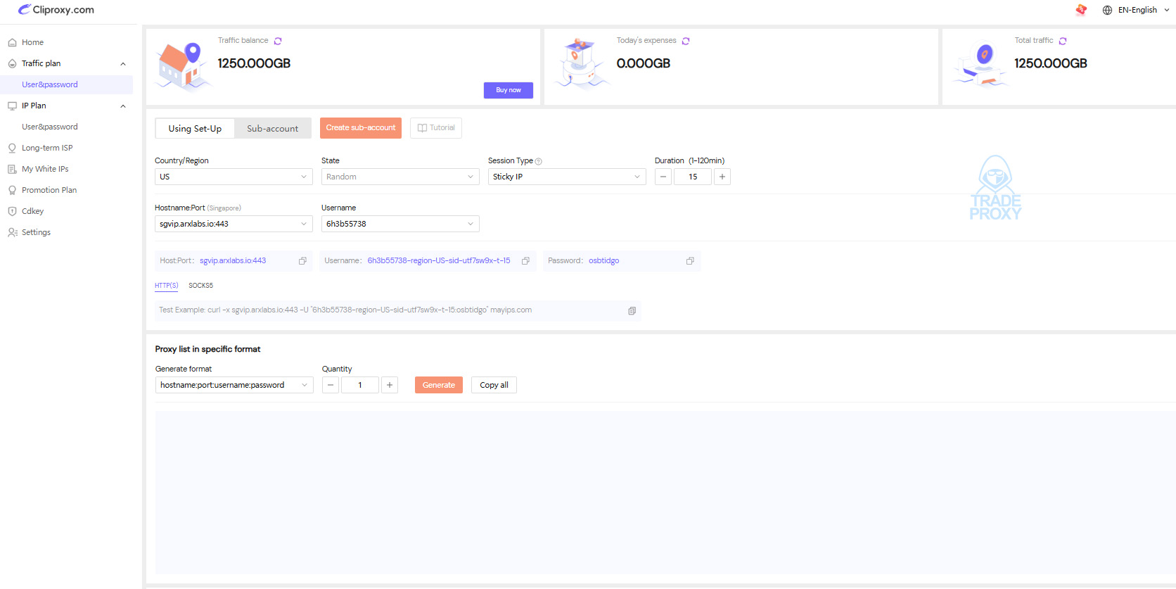 Giao diện website cliproxy xoay